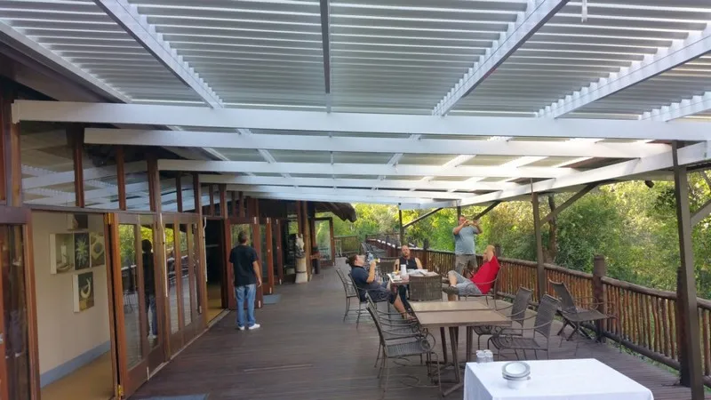 Awning shading a lodge terrace
